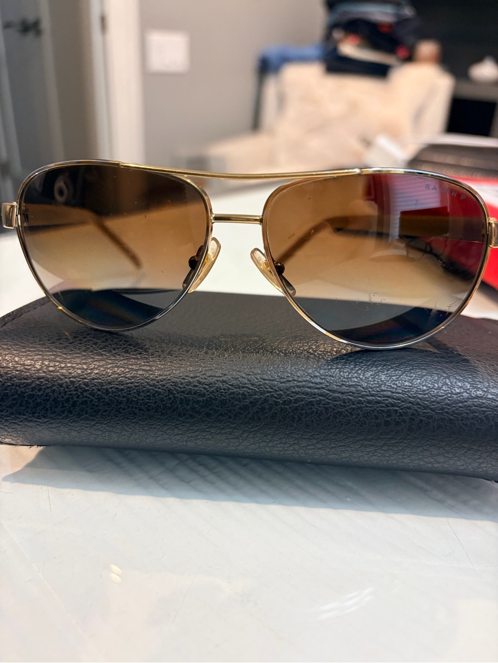 Ralph Lauren RA4004 Polarized Gold Aviator Sunglasses